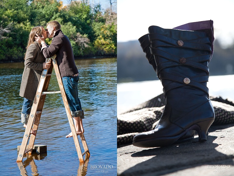 playful pose on ladder in mississippi river