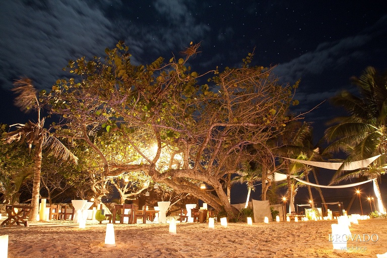 candle lit beach walkway