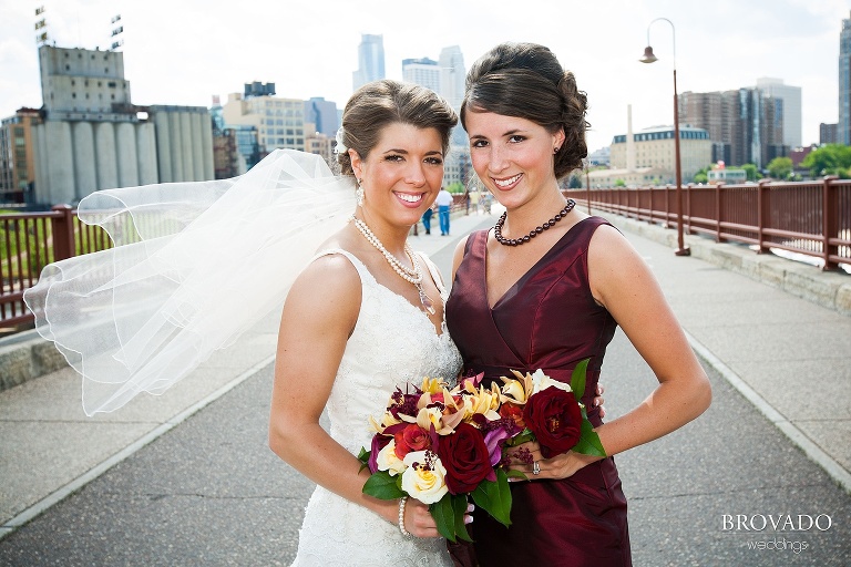 bride smiling with her maid of honor