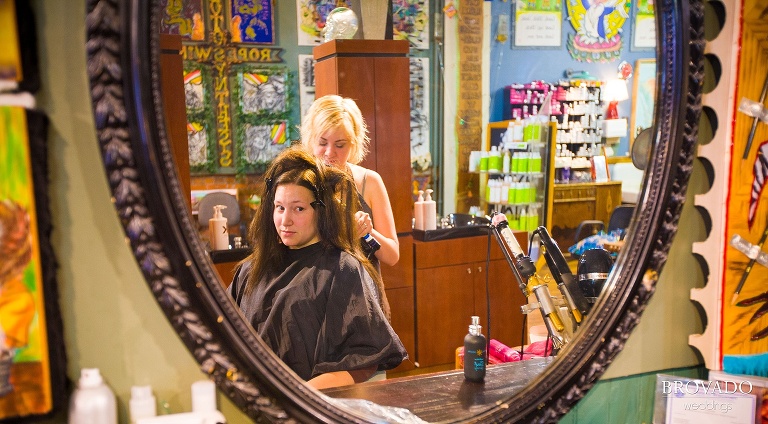 bride getting her hair done