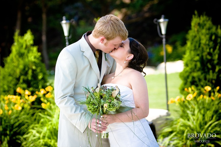 bride and groom kissing