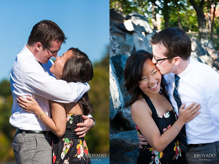 man in white button down embraces woman in sundress