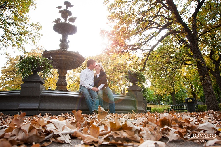 sweet kiss among fall leaves