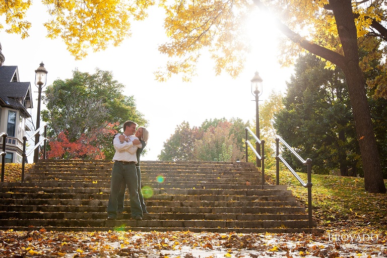 sunny fall engagement pose