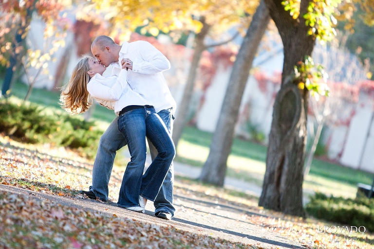 man dips his bride to be