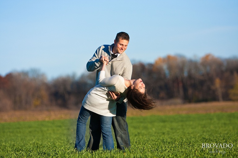 man dips his bride to be