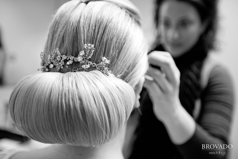 close up of bride's blonde updo