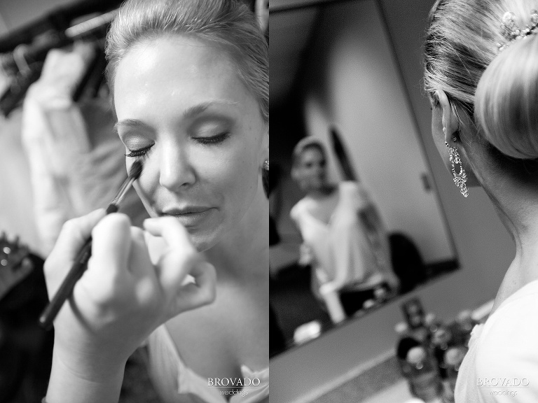 black and white closeups of bridal makeup