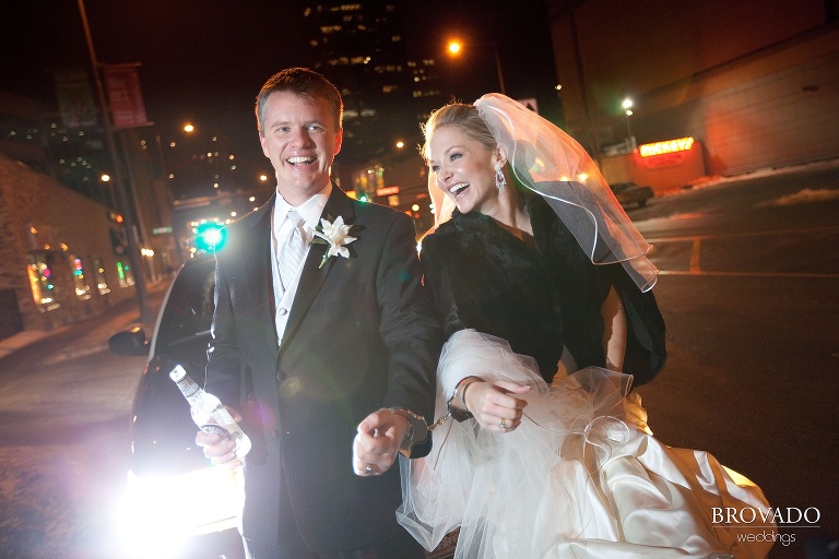 bride and groom handcuffed