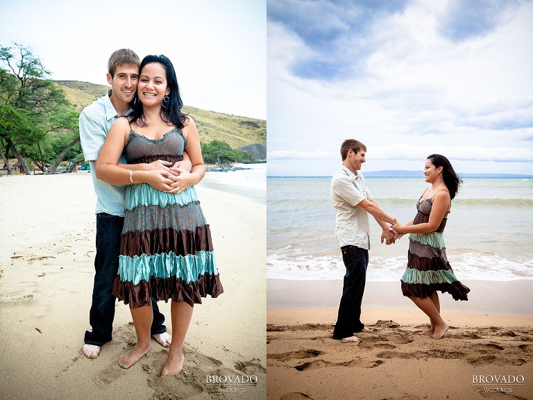 cute maui engagement poses on the beach