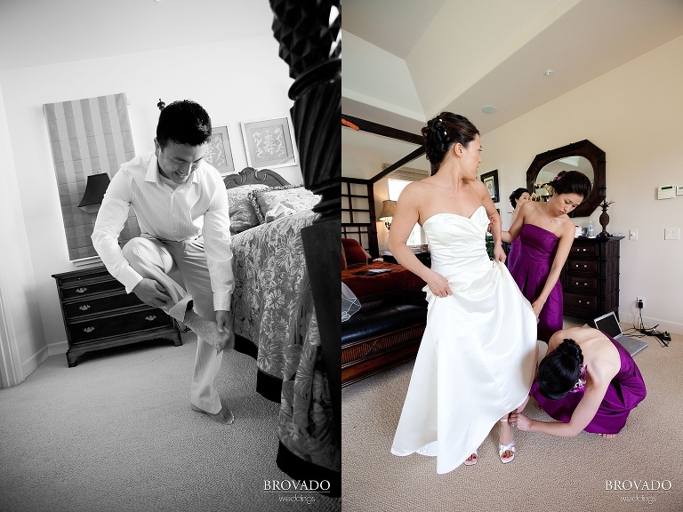 bride and groom getting ready for the big day