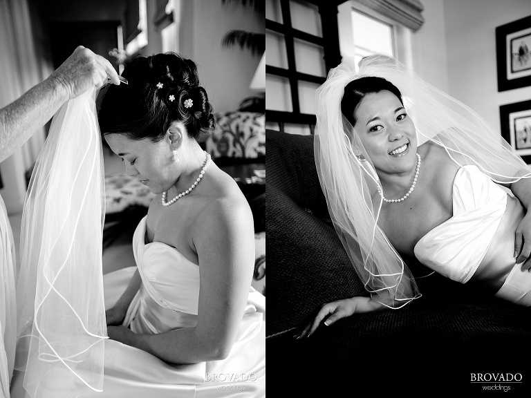 bride posing with her veil