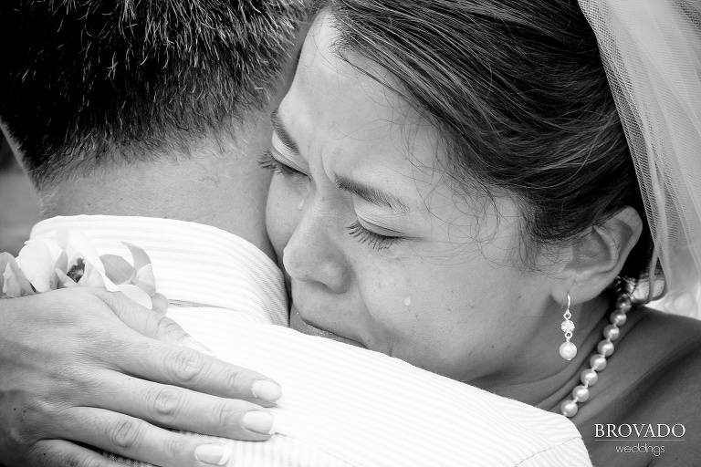 bride shedding a tear during her wedding ceremony
