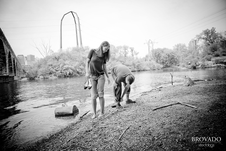 couple putting their shoes on