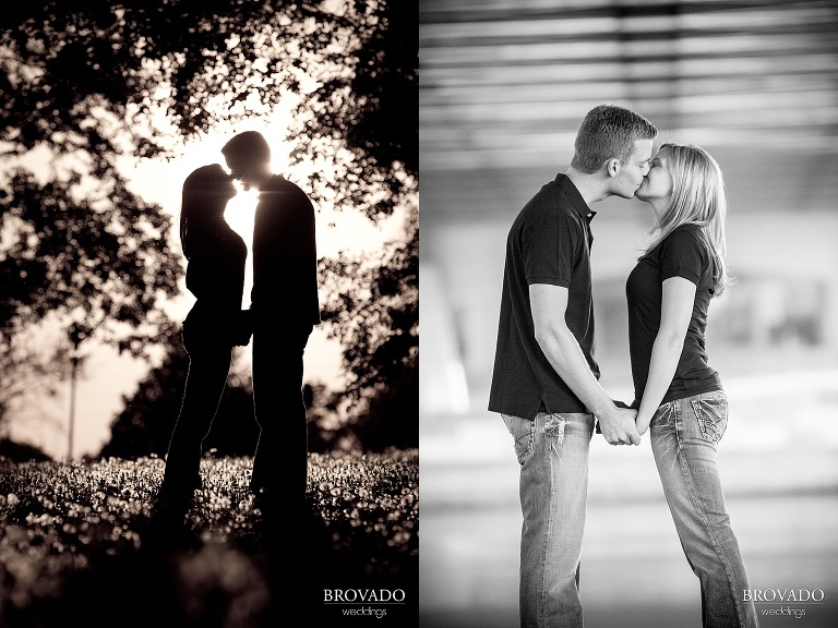 kissing engaged couple