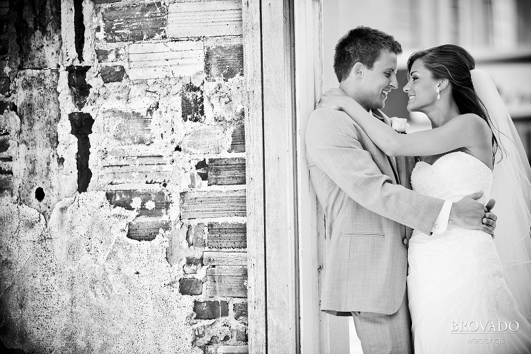 cute black and white photograph of bride and groom