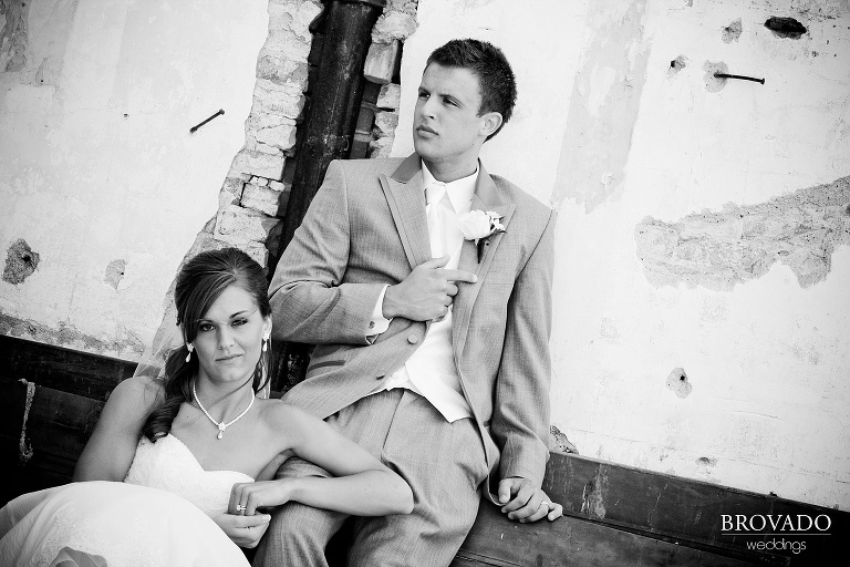 moody black and white wedding photograph