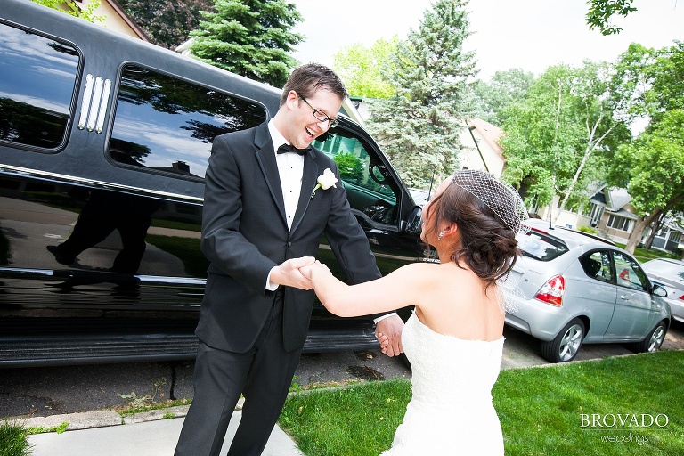 groom smiling during first look
