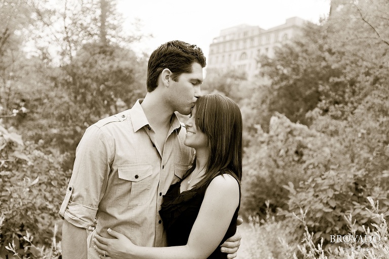 sepia engagement photo in downtown minneapolis