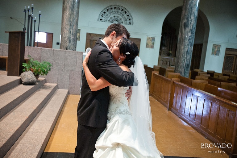 bride and groom embracing after their first look