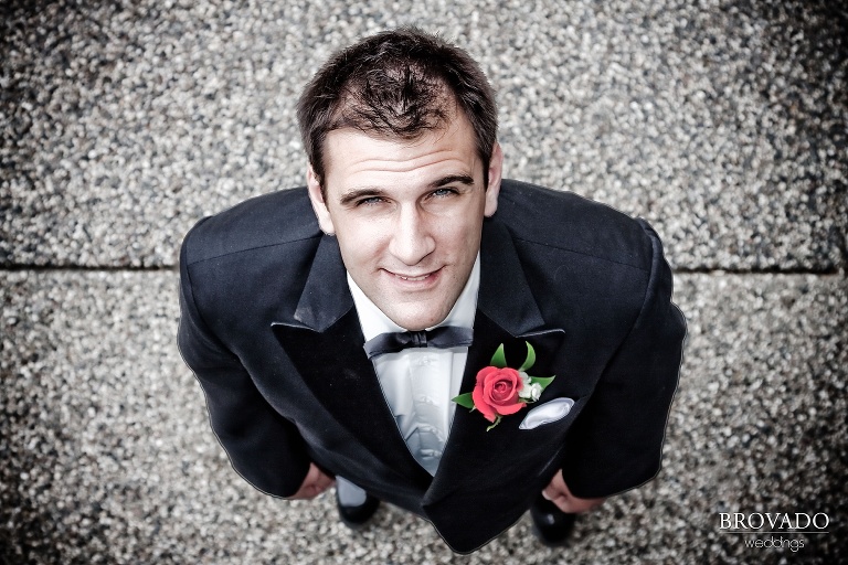 aerial photograph of the groom smiling