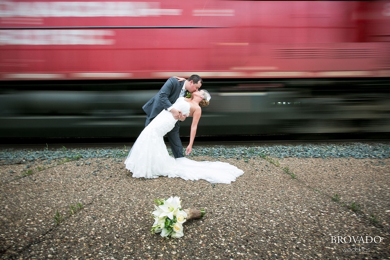 Wedding photography at the St. James Hotel in Red Wing Minnesota train action shot