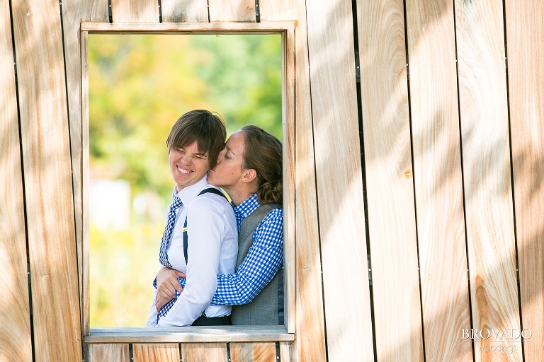 Gay wedding photography at the Schaars Bluff Gathering Center in Hastings, MN