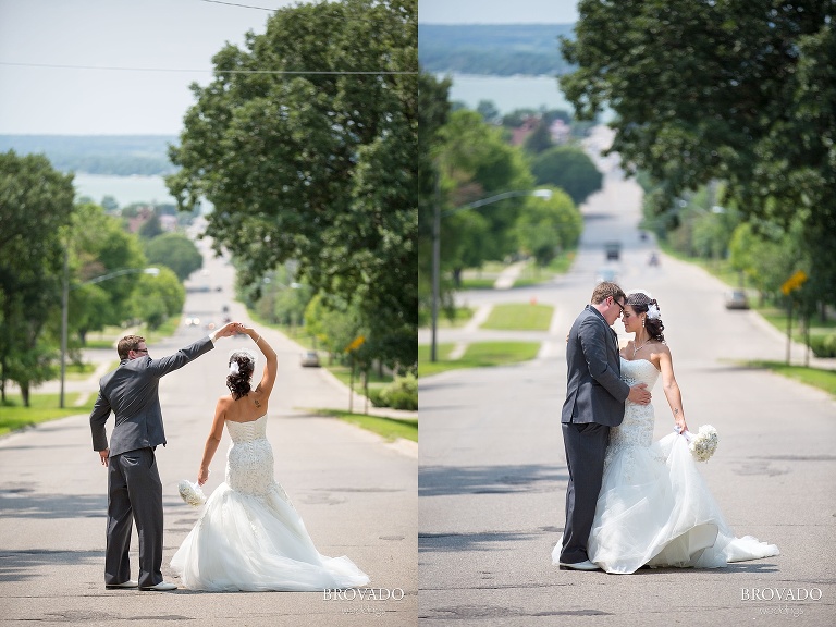 Nautical Wedding Theme  Photography at Lakeside in Glenwood MN groom spinning bride