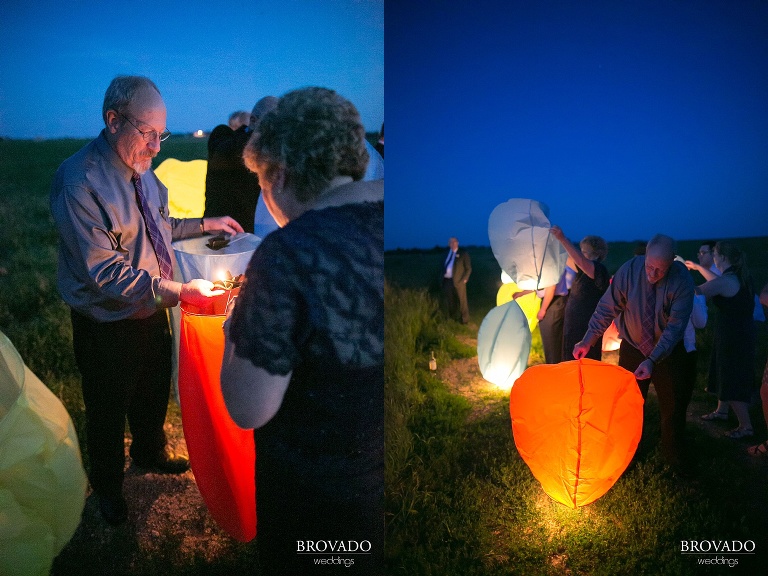 Pipestone MN Wedding Photography at Fountain Prairie Farm paper lantern lighting
