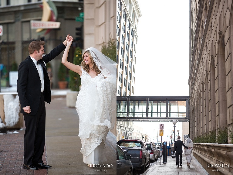 White Bear Lake Christmas Wedding Photography by Brovado Weddings bride and groom