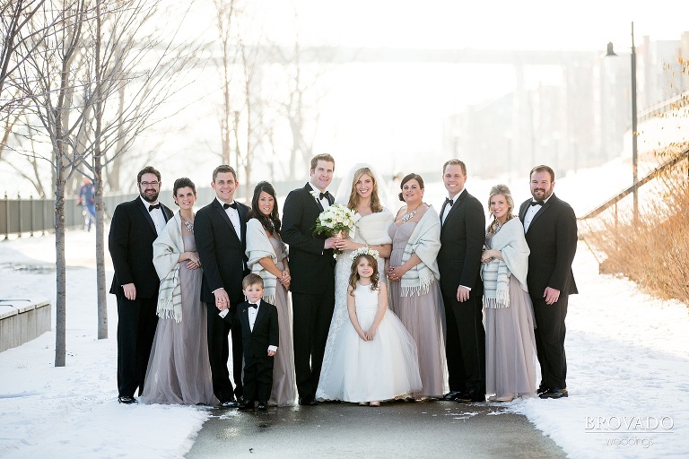 White Bear Lake Christmas Wedding Photography by Brovado Weddings wedding party