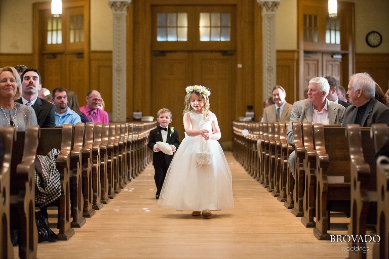 White Bear Lake Christmas Wedding Photography by Brovado Weddings flower girl