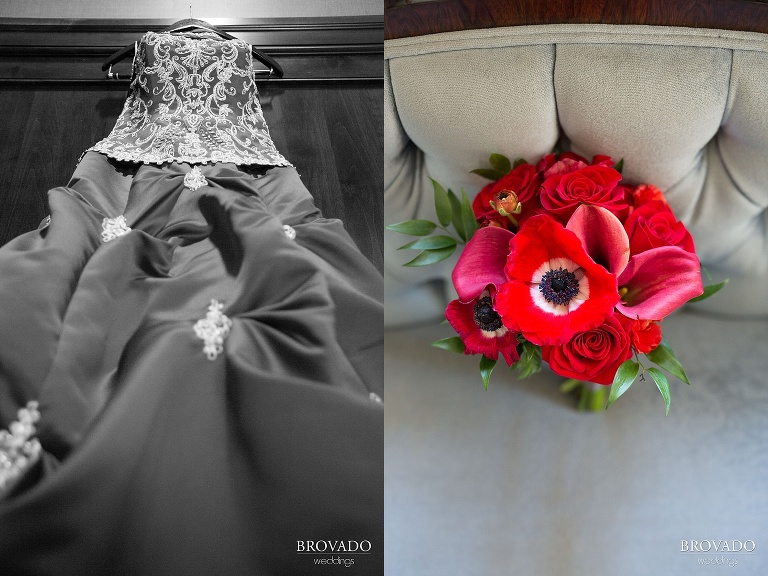 Untraditional aviation wedding with a red dress on a sunny day at the Gale Mansion in Minneapolis Minnesota