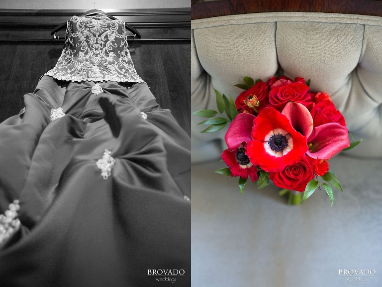 Untraditional aviation wedding with a red dress on a sunny day at the Gale Mansion in Minneapolis Minnesota