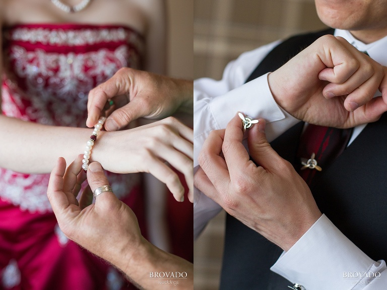 Untraditional aviation wedding with a red dress on a sunny day at the Gale Mansion in Minneapolis Minnesota