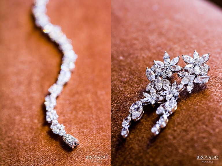 Bride's diamond wedding jewelry detail