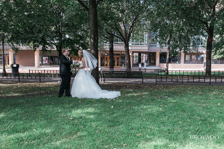 Bride and groom can't contain their excitement about seeing one another on their wedding day