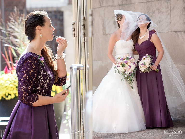 Goofy wedding party photo with bridesmaids