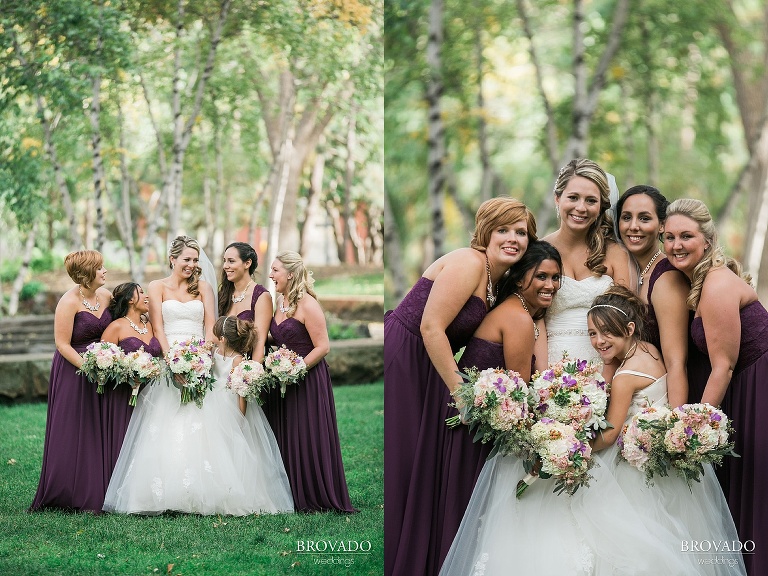 Bride is embraced by her bridal party