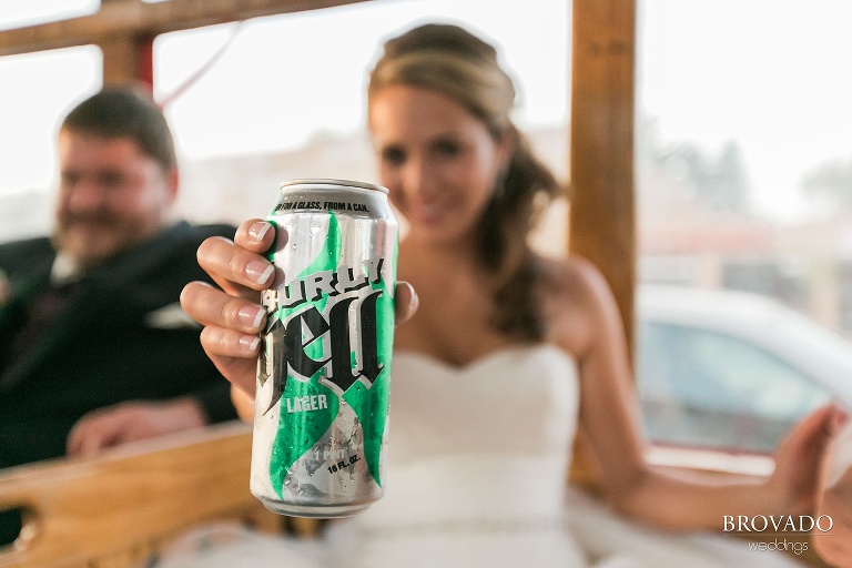 Bride shows off her surly hell beer