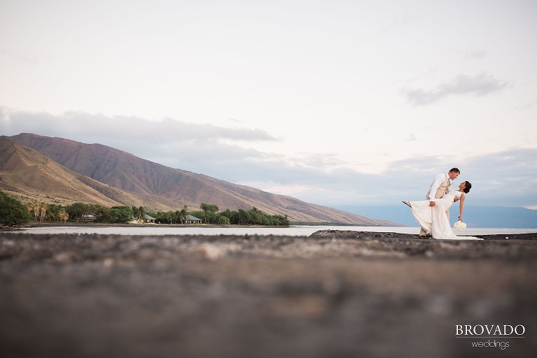 Dreamy Hawaii wedding shot on the shores of Maui by Preston Palmer from Brovado Weddings