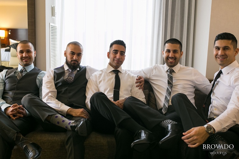 Groomsmen relaxing before wedding day