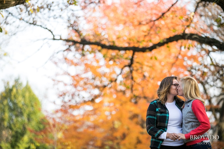 engagment shoot at MInnehaha Falls, MN, Minneapolis fall engagment photos, engaged lesbian couple, fall at Minnehaha Falls 