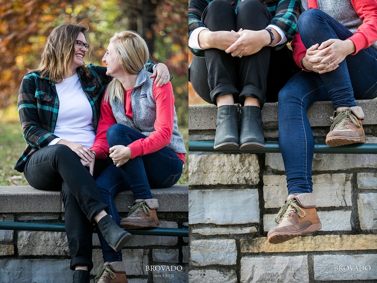 engagment shoot at MInnehaha Falls, MN, Minneapolis fall engagment photos, engaged lesbian couple, fall at Minnehaha Falls 