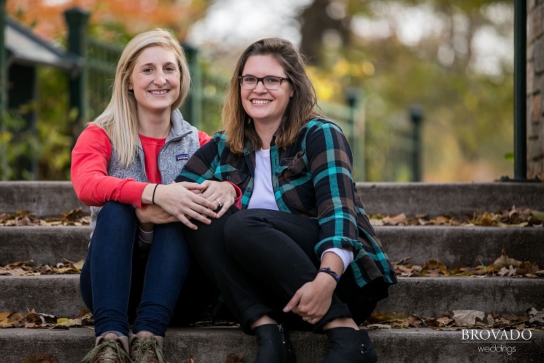 engagment shoot at MInnehaha Falls, MN, Minneapolis fall engagment photos, engaged lesbian couple, fall at Minnehaha Falls 