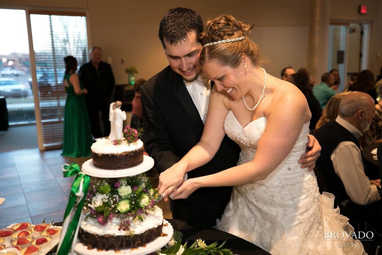 Heidi and Tony cutting the cake