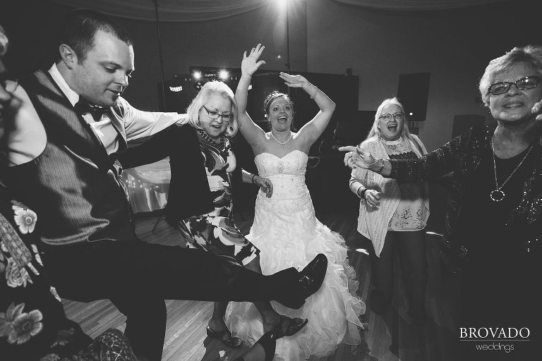 Bride Heidi dancing with her family