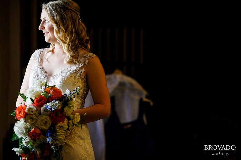 Bride Brooke looking out the window