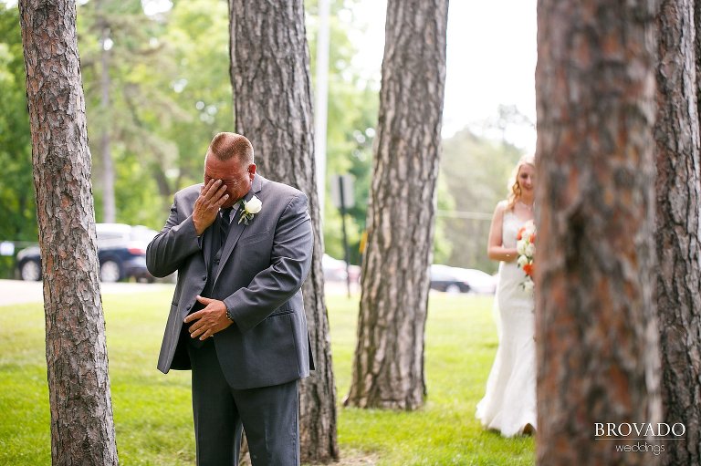 Father of the bride crying during first look
