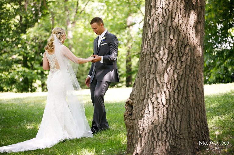 First look between bride and groom